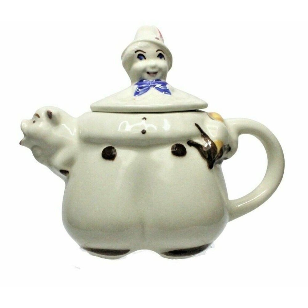 Teapot Vintage 1940s Shawnee Pottery Tom The Pipers Son Clown Pig Spout Folk Art